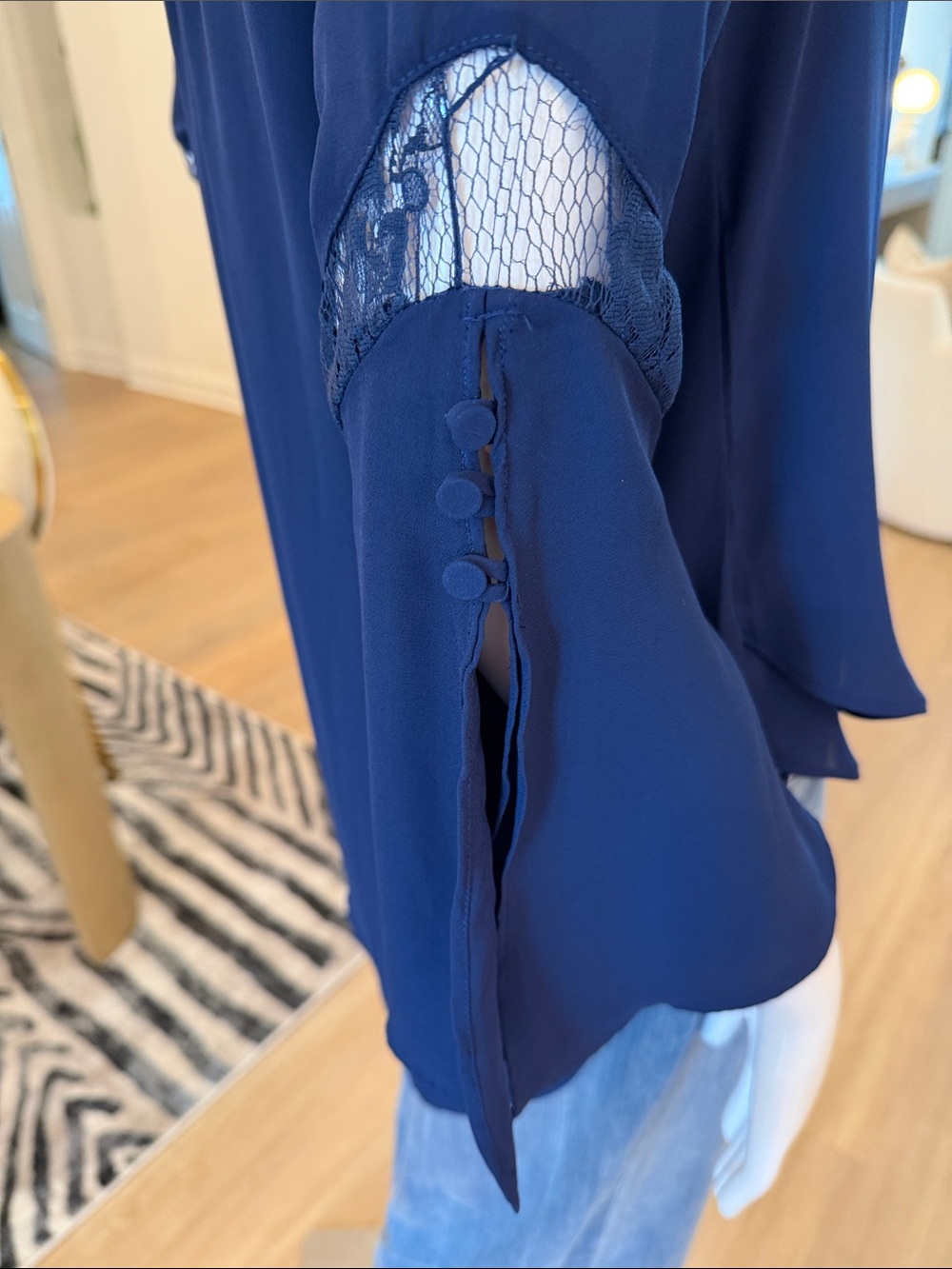 Colleen Lopez Navy Ruffle Front Blouse - Picture 9 of 12